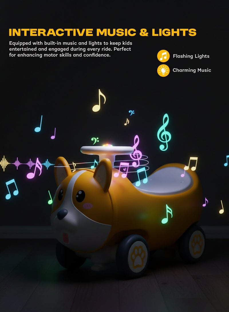 BAYBEE 3 IN 1 Baby Push Ride-On Car with Rocker & Balance Board Mode | Music and Lights Rocking Horse Rider Kids Push Car for Baby | Kids 1-4 Years Age Boys Girls  Upto 50 kgs Weight Yellow - Image 4